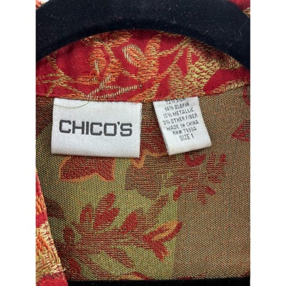 Chicos Red Gold Floral Brocade Mandarin Collar Jacket Blazer Women Size 1 - Picture 8 of 8